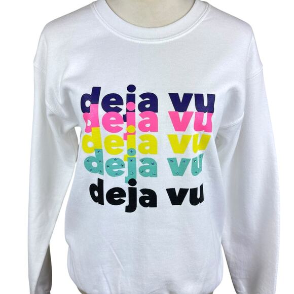 Alla Berman Womens NWT White Multicolor Deja Vu Printed Crewneck Sweatshirt - Picture 6 of 11